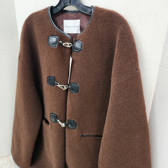 NWT $268 Rebecca Minkoff Shearling Toggle Jacket Chocolate Brown XL New - Picture 2 of 8